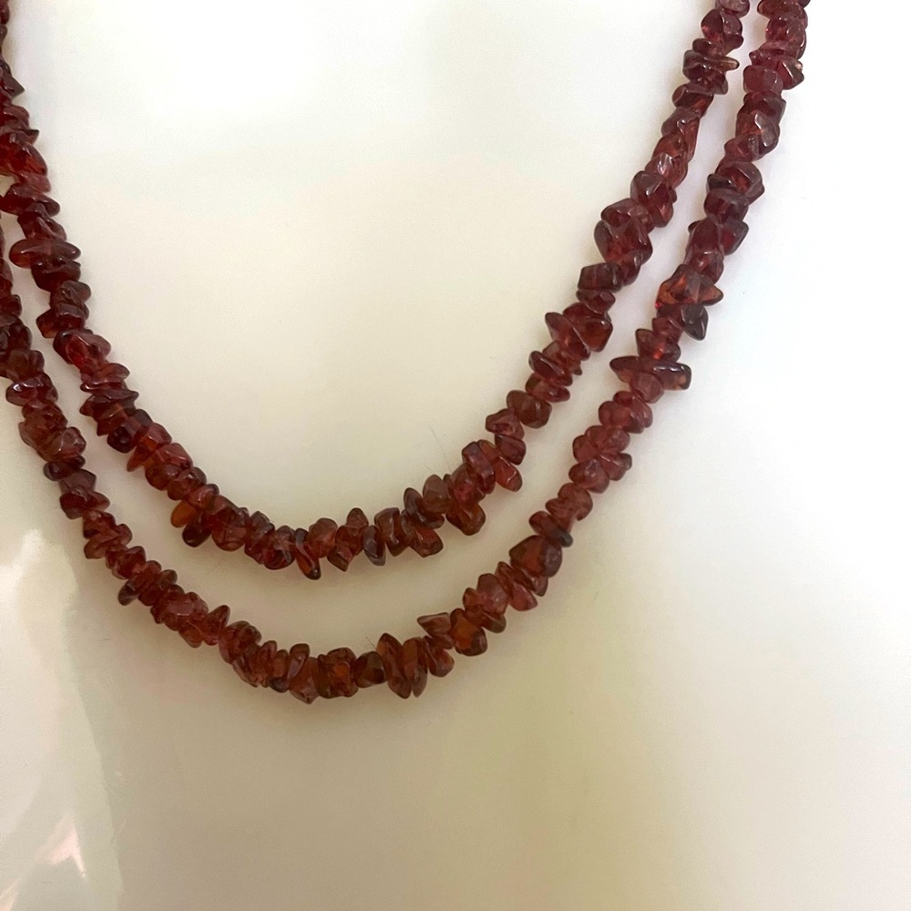 Vintage Natural Garnet Necklace. Long